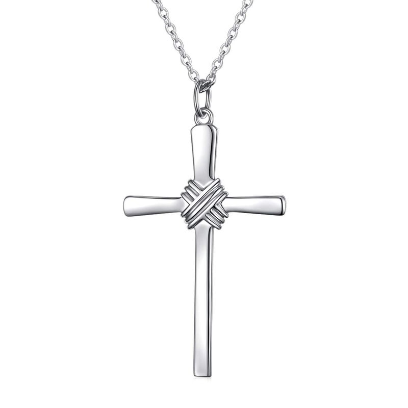 FLYOW Easter Gifts Cross Necklace for Men Women 925 Sterling Silver Crufix Jewelry with Strong 24 Inches Long Chain - Image 1